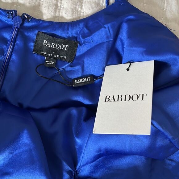 Bardot Dress Womens Large Blue Spaghetti Strap Asymmetric Hem Minidress - Picture 5 of 8